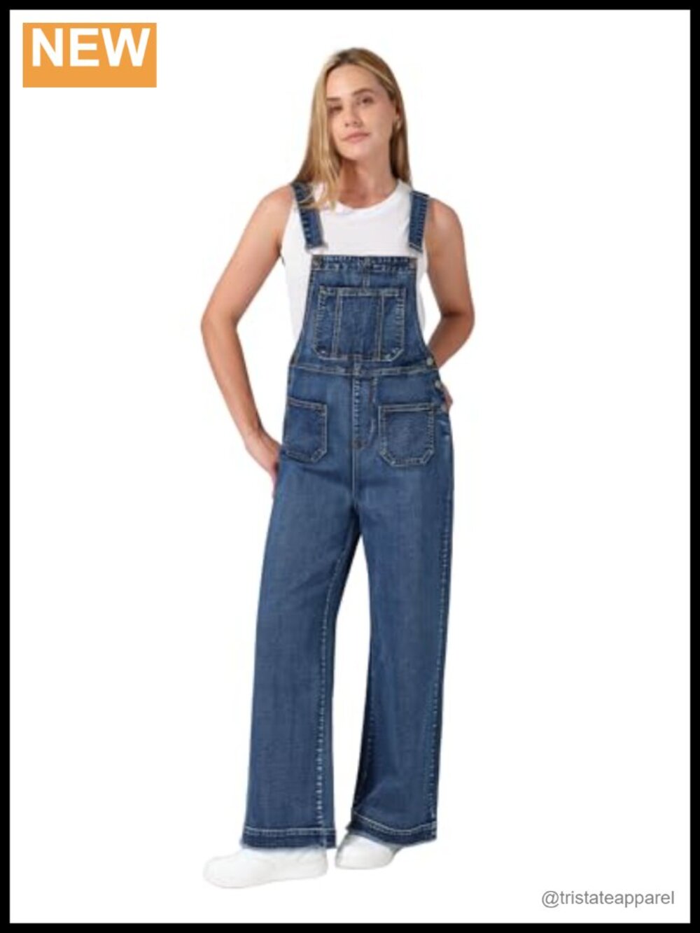 Womens Denim Overalls Loose Fit Wide Leg Adjustable Straps Utility